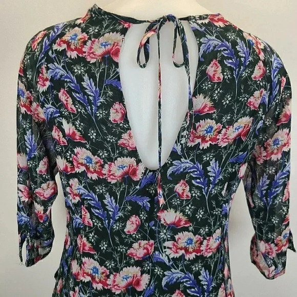 Zapa Basic Green Blue Floral Print Chiffon Dress Cottagecore Medium - Picture 8 of 13